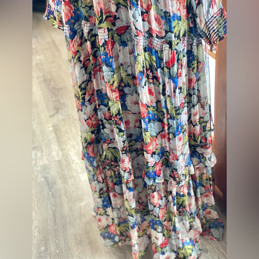 Anthropologie Floral Long-Sleeve Tiered Maxi Dress in Black Multi - Picture 6 of 8